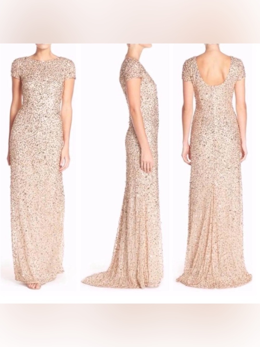 Adrianna Papell Floor Length Nude Sequin Gown size 2